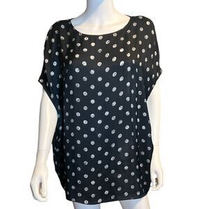 OSKA Blouse Top 2 US 8-10 Black White Polka Dot Oversized Tunic Cupro Lagenlook